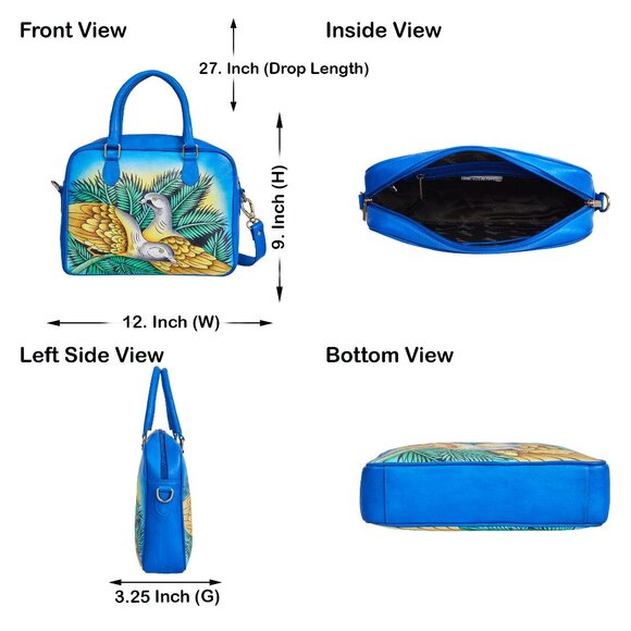 Leather Hand-Painted Blue Ladies' Top Handle Handbag, Crossbody Sling Bag, Purse - Picture 2 of 9